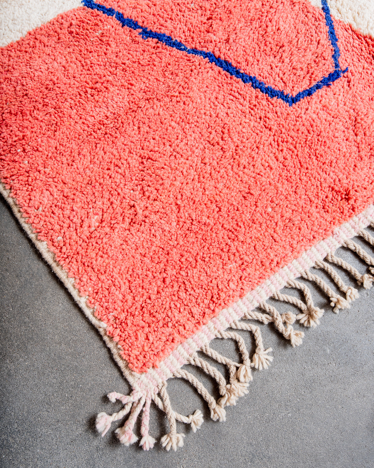 Modern, designer, handcrafted Berber rug from Morocco. Beniourain carpet with beautiful colours and patterns and fluffy wool texture.